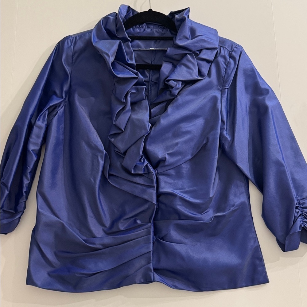Marisa Baratelli Thai Silk Elegant Blue Ruffled Blouse NWOT size 12